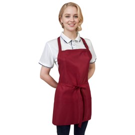 Noxiglow Server Apron Adjustable with 3 Pockets, Water and Oil Resistant, Cooking Kitchen Chef Aprons for Women Men, Red, One Size