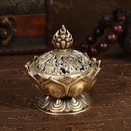 Incense Holder Incense Burner Oriental Metal Incense Burner with Lotus Flower Shape for Home Office Yoga Meditation, 6.9 x 7cm(Bronze)