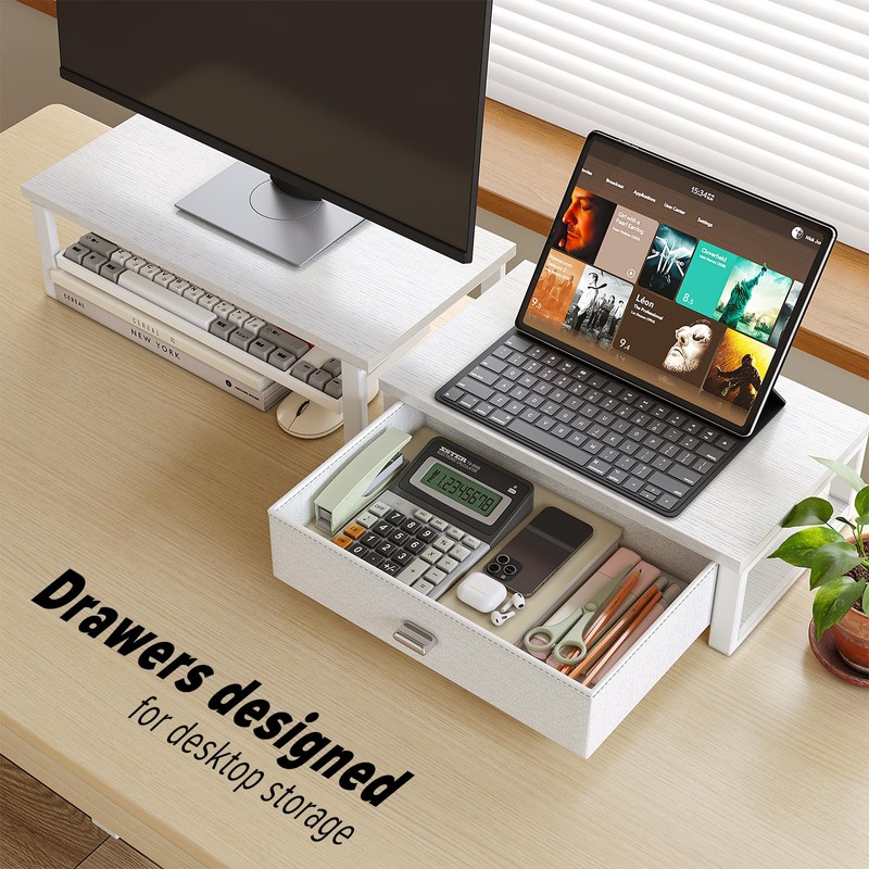WOHOMO Dual Monitor Stand Riser with Drawers, Desk Organizers for