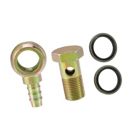 VekAuto 1Set Banjo Bolt Kit M18x1.5 Banjo Bolt Hose Barb Fittings Brake Line Fitting Adapter with Copper Washers for Motorcycle Car Iron Bronze Tone Auto Accessories