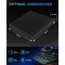 50 Pack Sound Proof Foam Panels for Walls, 2 X 12 X 12 Inches Acoustic Foam Panels, High Density Acoustic Panels Sound Absorbing, Noise Cancelling Studio Wedges, Black White (NOT INCLUDE ADHESIVE)