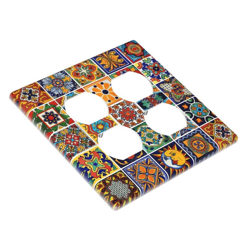 Yamxbfa Mexican Talavera Ceramic Tile Pattern Outlet Covers 2-Gang Duplex