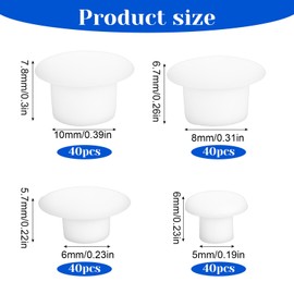 160 Pcs 4 Sizes Nylon Plastic Hole Plugs White 1/5" 1/4" 5/16" 3/8" Round Hole, Flush Type Panel Knockout Locking Plugs, Screw Covers for Furniture Cabinet Insert End Caps Plastic Plug for Holes