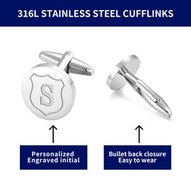 HHGEE XING Cufflinks for Men Initial Classic Round Stainless Steel Letter Cuff Links Mens Shirt CuffLinks Business Wedding Gifts (S)