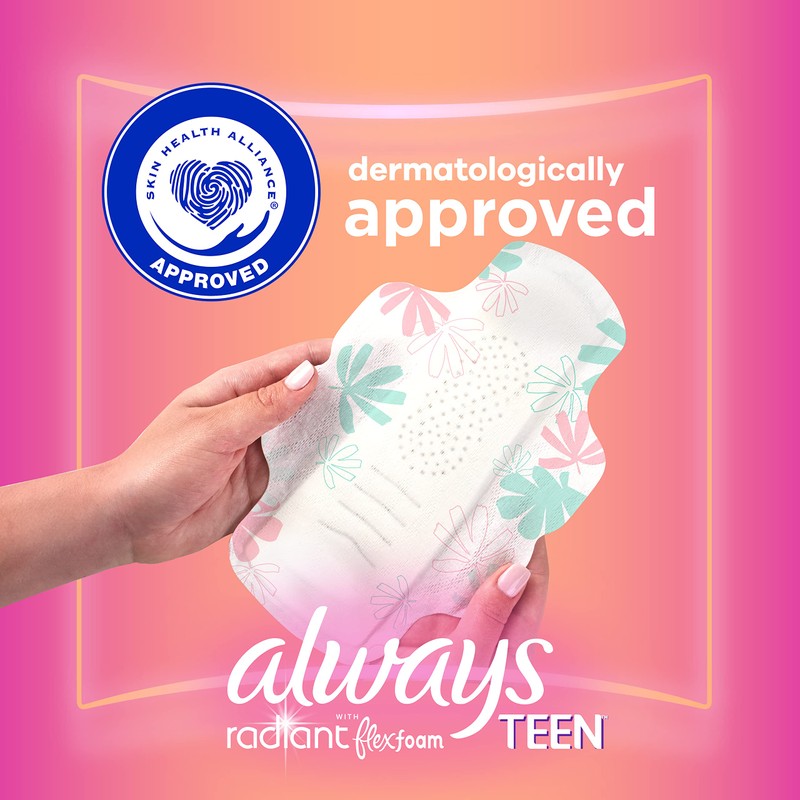 Always Radiant Teen Pads, Size 1, Regular, with Wings, Unscented,