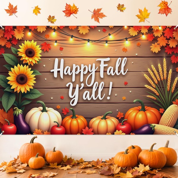 Happy Fall Y'all Backdrop Banner Fall Party Decorations 72.8 x