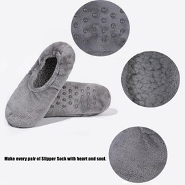 GLENMEARL 2 Pairs Slipper Socks for Women with Grippers Non Slip Soft Sole Winter Warm House Bedroom Slippers Cozy Indoor Home Slippers (Purple+Navy 7.5-9.5)