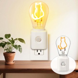 Yaoten Vintage Farmhouse Filament LED Night Light Plug-in, Dusk-to-Dawn & Motion Sensor, 10-100LM Dimmable, Ultra Warm White 2200K, for Bathroom, Bedroom, Hallway, 1 Pack