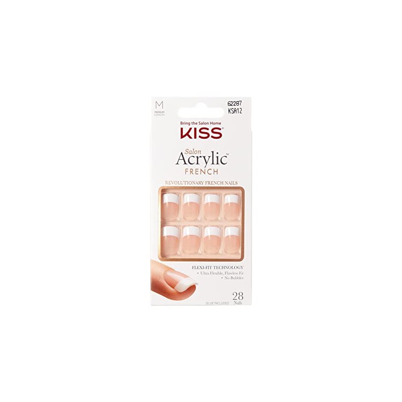 Kiss Salon Acrylic French Nails 28pc Rumour Mill KSA12, white