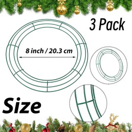 3Pack Green Christmas Wire Wreath Rings 8 inch Metal Wreath Frame,20cm Large Round Wire Wreath Frame with Christmas Wreath Making Wire 22 Gauge,Wedding Garland Ring,Home Supplies DIY Crafts