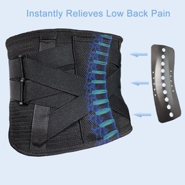 PAZAPO Back Brace for Lower Back Pain - Adjustable Lumbar Support Belt for Men & Women with 5 Metal Stays, for Sciatica, Herniated Disc,Scoliosis,Back Support Belt M(29-34Inch)