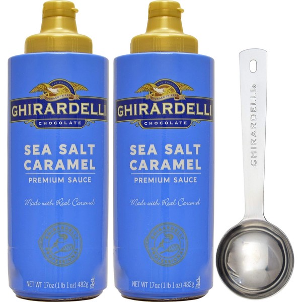 2 Pack - Ghirardelli - Sea Salt Caramel Flavored Sauce - 17 Oz Squeeze Bottle with Limited Edition Measuring Spoon