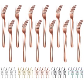Evanda Rose Gold Dinner Forks Set of 12 Pieces, 17.8cm Titanium Copper Plating Stainless Steel Table Forks Cutlery Set for Home, Restaurant, Hotel, Dishwasher Safe