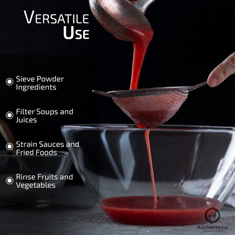 Küche Mania Stainless Steel Sieve Set - Strong, Sturdy Handles