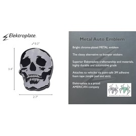 Elektroplate Exclusive Metalhead Collection Skull All Metal Emblem for Cars, Trucks, and All Auto | Universal Fit at 3.4" x 2.7" | Weatherproof
