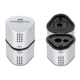 FABER-CASTELL 205043 Grip 2001 3-in-1 Sharpener with Container for Lead and Coloured Pencils Pack of 2