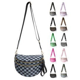 Tyanuzz Checkered Nylon Crossbody Bag for Women, Spacious Checkered Bum Bag Purse Shoulder Bag Sling Bag with Shoulder Strap