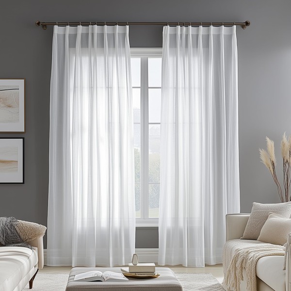 Deconovo Voile Curtains with Ruffle Tape, Decorative Curtain, Transparent Curtain,