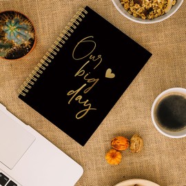 ANIANG Wedding Notebook Journal, Wedding Engagement Gifts 5.5"x8.3" 164pages Lined Notebooks College Ruled, WeddingPlanner Book and Organizer, Our Big Day Black Notebook for WeddingReception