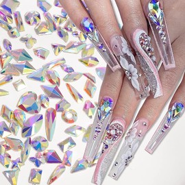 100Pcs Mixed Shape AB Color Glass Crystal Nail Art Rhinestones Nail Gems Flatback Rhinestone Diamonds Stone for 3D DIY Nails Art Crafts Jewelry Decoration (AB Colors)