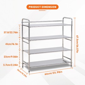 TAO ONE 4-Tier Stainless Steel Shoe Rack, Heavy Duty Metal Shoe Organizer for Closet & Entryway, Stackable Storage Shelf Space Saving, 36-Inch Wide