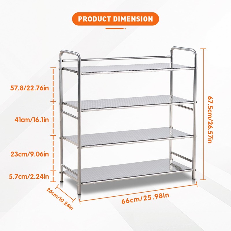 TAO ONE 4-Tier Stainless Steel Shoe Rack, Heavy Duty Metal