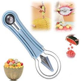 4 In 1 Stainless Steel Fruit Carving Tools Set, Melon Baller Scoop Set,watermelon scooper fruit scooper and baller, fruit carving tools,Perfect Tools for Making Fruit Shapes (Green)