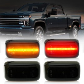 D-Lumina LED Side Marker Lights Assembly for 2015-2022 Chevy Silverado GMC Sierra 2500HD 3500HD Dually Bed Fender - Amber & Red, Smoked Lens Front Rear Lamp, Pack of 4