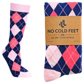 No Cold Feet Fun Colorful Novelty Socks for Men for Dress Casual Formal Groomsmen Wedding, Navy and Pink Argyle
