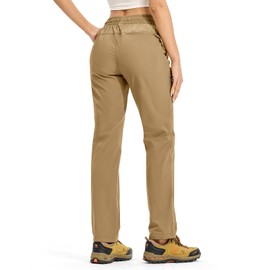 Rdruko Women's Hiking Pants Lightweight Quick Dry Water Resistant Cargo Outdoor Travel Pants Elastic Waist, Khaki, S