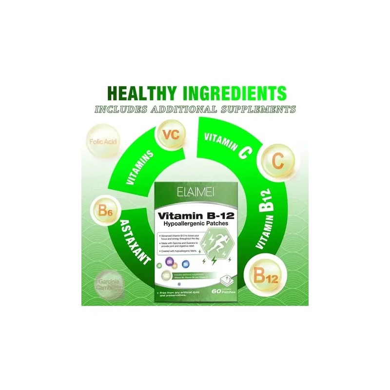 60 Parches Hipoalergénicos Vitaminas B12 Guaraná Y Garcinia
