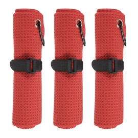 PATIKIL 16"x16" Microfiber Golf Towel, 3 Pack Tri-Fold Golf Towels Waffle Pattern Towels Absorption with D Clip, Hook and Loop Fastener, Red