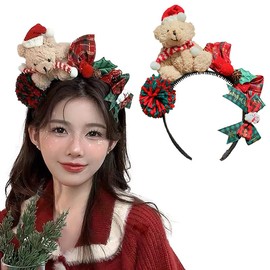 RidrificM8 Christmas Ornament 2024 Christmas Headband Bear Ribbon Knot Snowman Hair Ball Props Christmas Atmosphere Cosplay Women's Children Cute Accessories Bangs Closure Fancy Dress Party Goods Hair