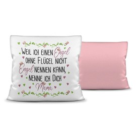 Cushion with Saying for Mum - Angel without Wings - Includes Cushion Filling - Decorative Cushion / Gift Idea Birthday Mother's Day / Best Colour Cushion Back Dusky Pink