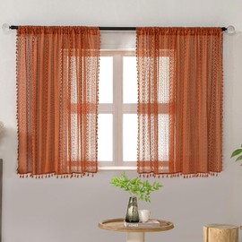 WAZZIO Burnt Orange Curtains Sheer 45 Inch Length Bedroom Short Small Cafe Rod Pocket Vintage Fall Privacy Let Light in Cotton Lace Boho 2 Panel, Terracotta