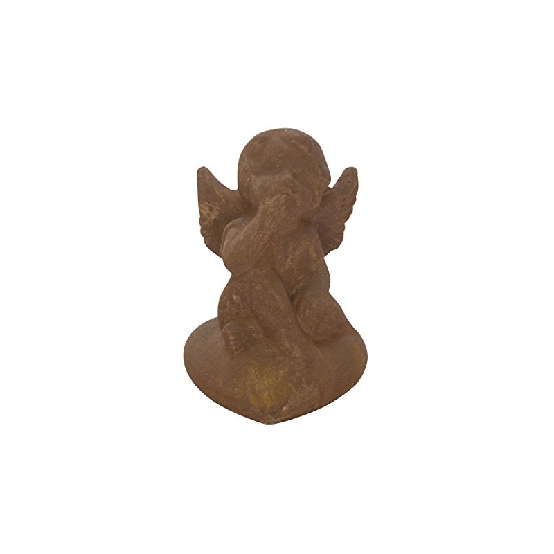 DARO DEKO Stone Figurine Angel on Heart Rust Brown