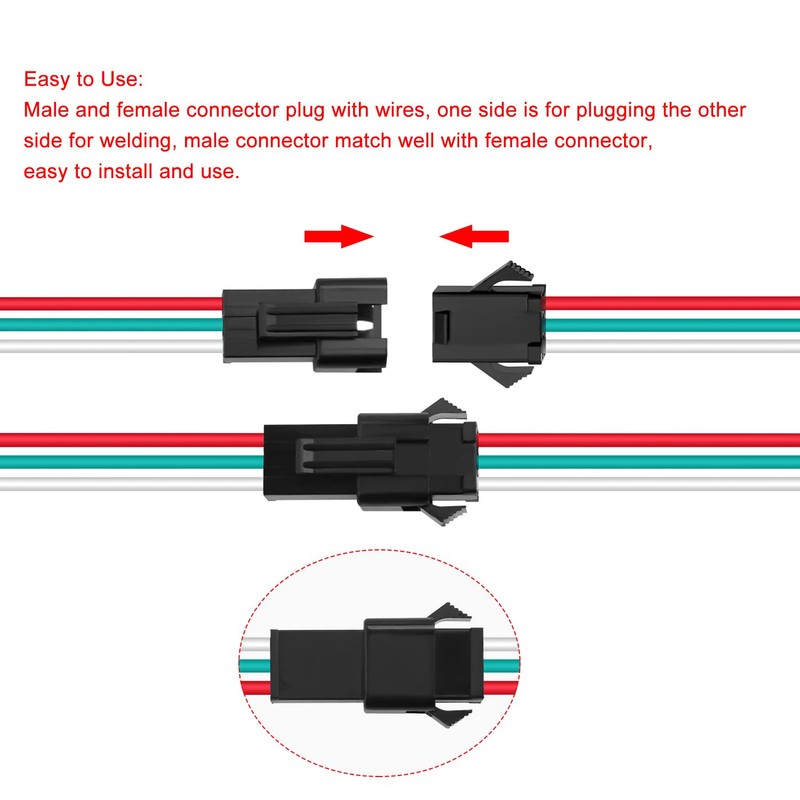 Lyeteung 20 Pairs JST SM 3 Pin Connectors, Mini Micro