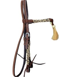 Ranch Hand Store Browband Cheetah Beaded Horse Bridle - Roughout Leather Bridle with Rawhide Accents & Comfortable Fit for Full-Size & Quarter Horses - Western Headstall for Training & Daily Riding