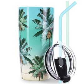 NymphFable 20oz Palm Tree Tumbler with Straw and Lid Stainless Steel Insulated Travel Mug Double Wall