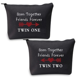 MBMSO Twin One Twin Two Bag Born Together Friends Forever Twins Gifts Travel Cosmetic Bag Twin Sister Gifts (Twin OneTwo black)