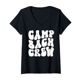 Womens Camp Bach Crew Mountain Camping Bachelorette Party Groovy V-Neck T-Shirt
