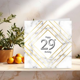 29th Birthday Card for Men Women - White Marble Gold - Birthday Cards for 29 year old Man twenty nine, twenty ninth Son Friend Nephew Cousin Brother Dad Uncle Sister Niece Grandson