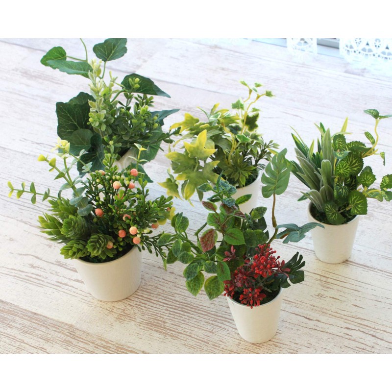 山久 造花 インテリア CT触媒加工のグリーンミニポット 5個おまかせセット 姫グリーン 観葉植物 0910-9010a 人工観葉植物 フェイクグリーン