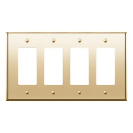 LIDER Decorator Switch or Receptacle Metal Wall Plate, Stainless Steel Outlet Cover, Corrosion Resistant, Mid-Size 4-Gang 4.88" x 8.58", 201 Stainless Steel, LMWP-34M-PB, Polished Brass