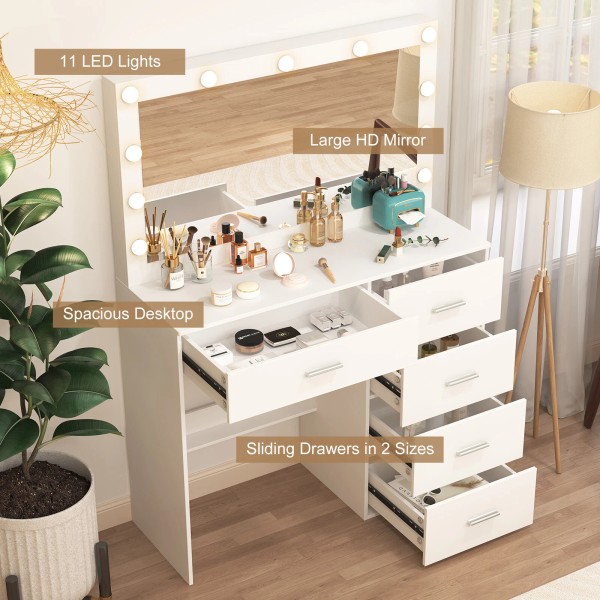 Yamissi Dressing Desk Vanity Makeup Table With LED Lighted Mirror