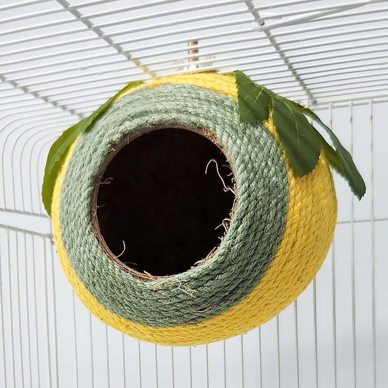 AIMALL Coconut Shell Bird Nest with Colourful Braided Rope and