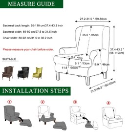 CRFATOP Wingback Chair Covers 2 Pieces Stretch Printed Wing Back Chair Cover Sofa Slipcover Washable Wingback Armchair Slipcovers Furniture Protector with Elastic Bottom for Wingback Chairs,A52