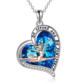 POPLYKE Ballerina Necklace Gifts Sterling Silver Dance with Blue Heart-Shaped Crystal Pendant Necklace Jewelry for Women (silver-dance crystal necklace)
