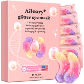 AILEORY Under Eye Patches (24 Pairs) - Tri-color Glitter Eye Gel Pads for Dark Circles, Puffy Eyes, Under eye Bags, Wrinkles | Natural Collagen Under Eye Mask Patches, Gel Under Eye Patches