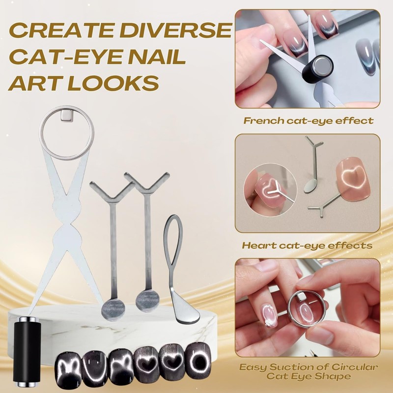 8-in-1 Cat Eye Magnet Set for Nails, French, Circular Hole,